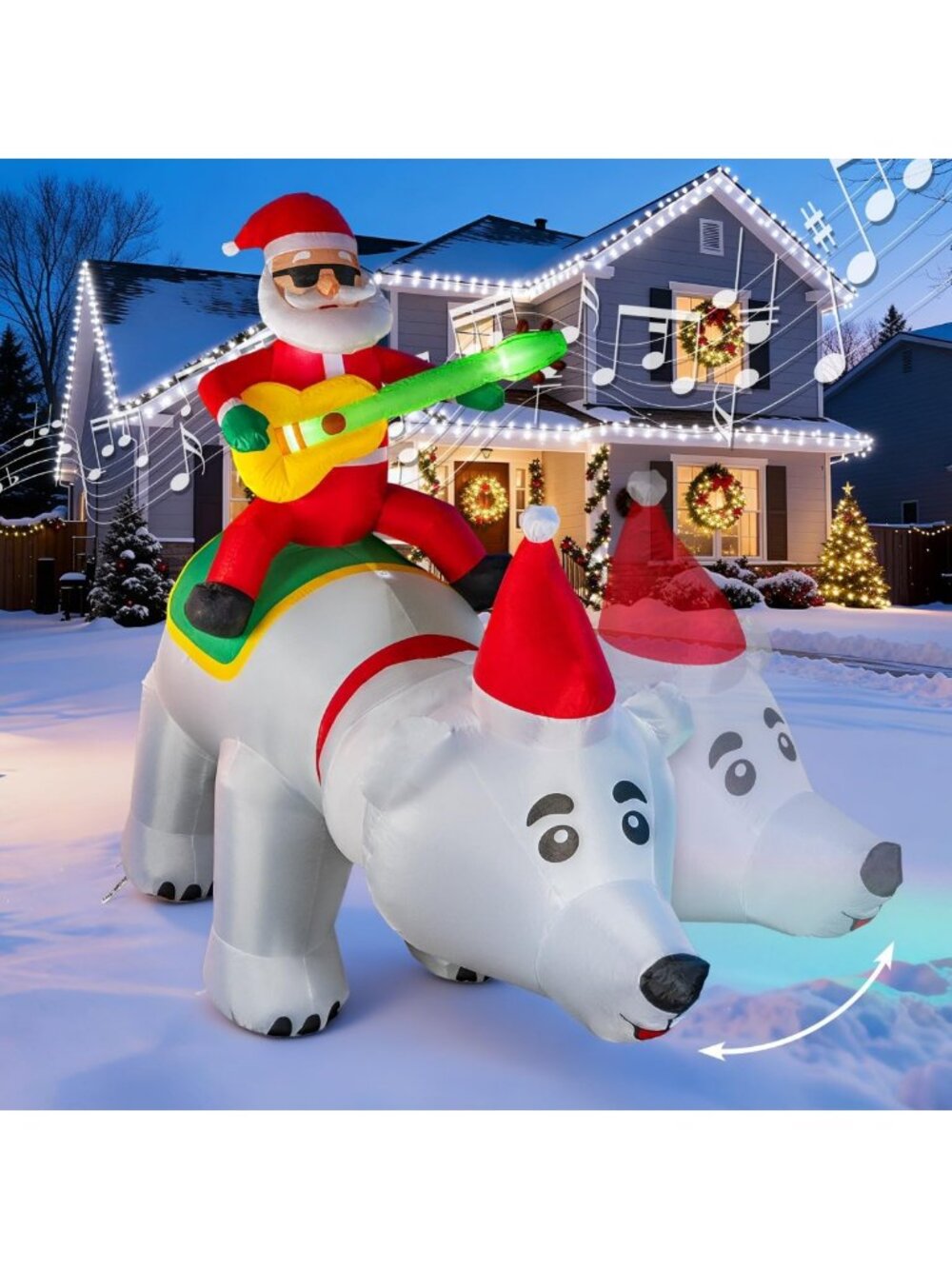 7x7.6 FT Inflatable Santa Riding Bear with Shaking Head & Music - LED Xmas Yard